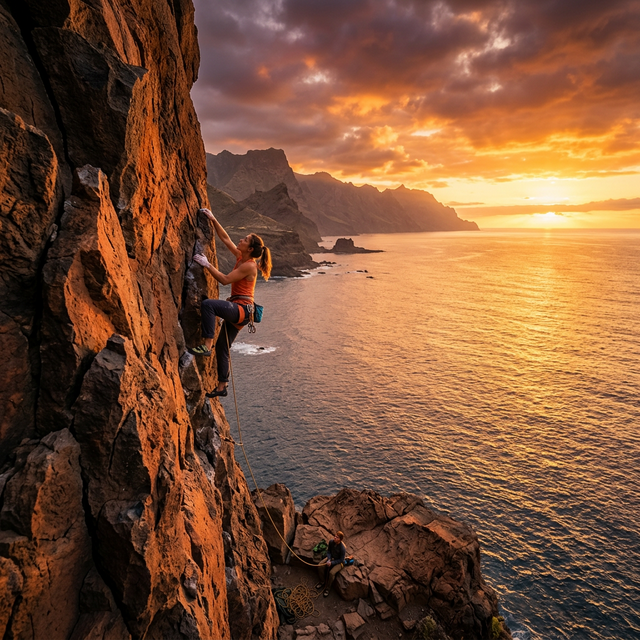 Sunset rock climbing Tenerife
